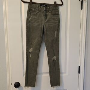 Express Olive Green Distressed Ankle Legging Jeans. Mid Rise W/ Stretch Size 00R